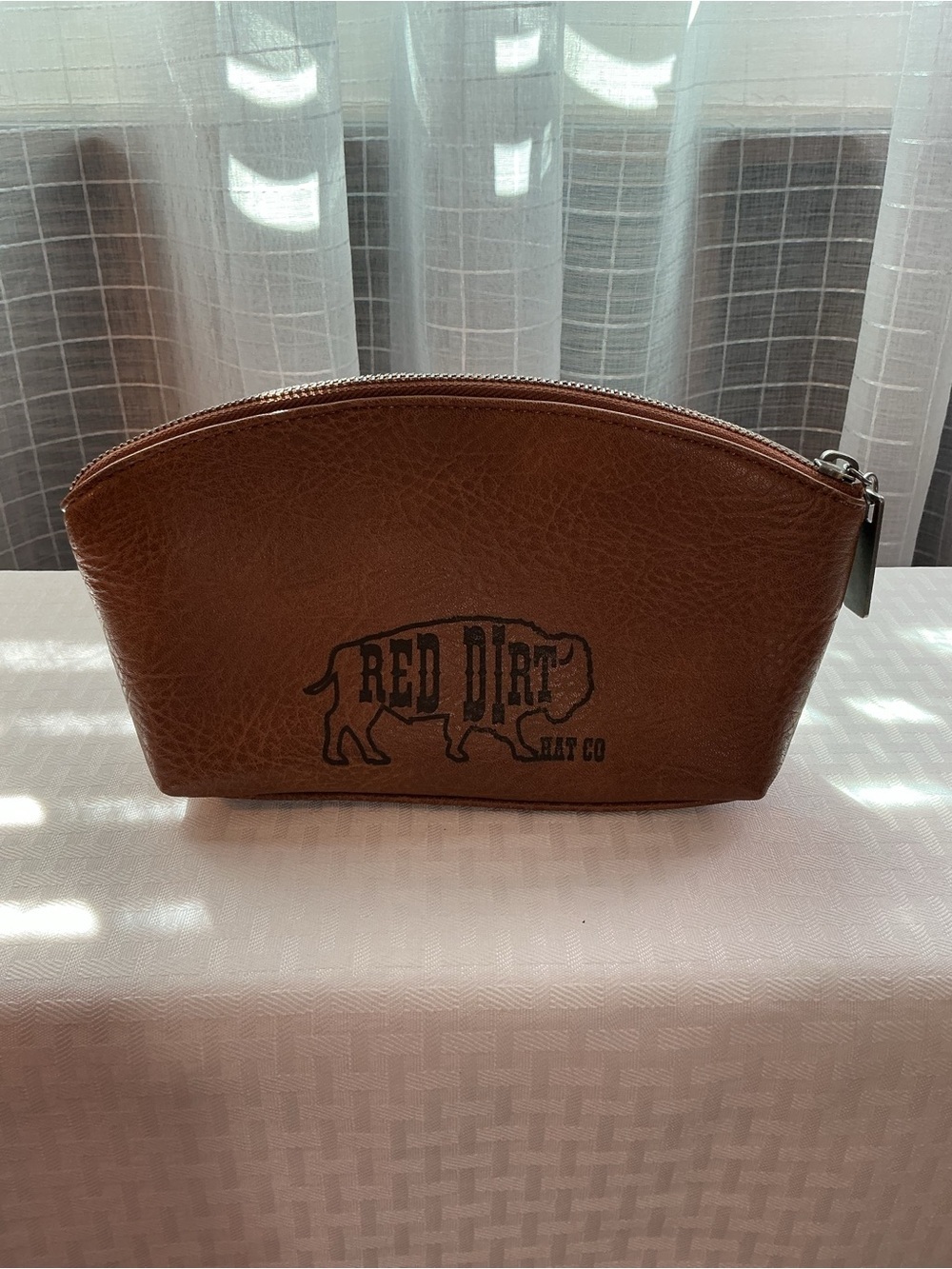 Red Dirt Hat Co. Textured Leather Buffalo Logo Cosmetic Pouch / Toiletry Bag